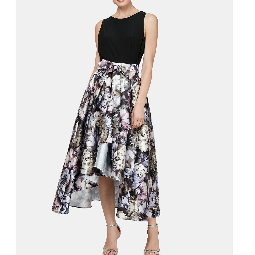 SLNY 10 Purple Blue Floral Lined Dress Defect D67